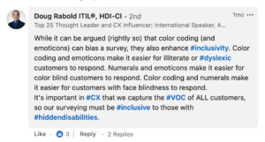 Doug Rabold, Senior Manager of Customer Support at Amwell, explains how color coding and emoticon can enhance inclusivity.