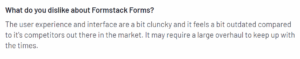 Customer review explaining Formstack’s UI and UX