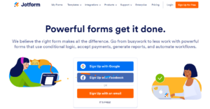 The homepage of Jotform