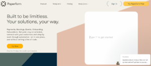 The homepage of Paperform