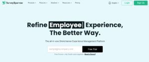 The homepage of SurveySparrow survey tool