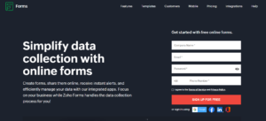 The homepage of Zoho Forms